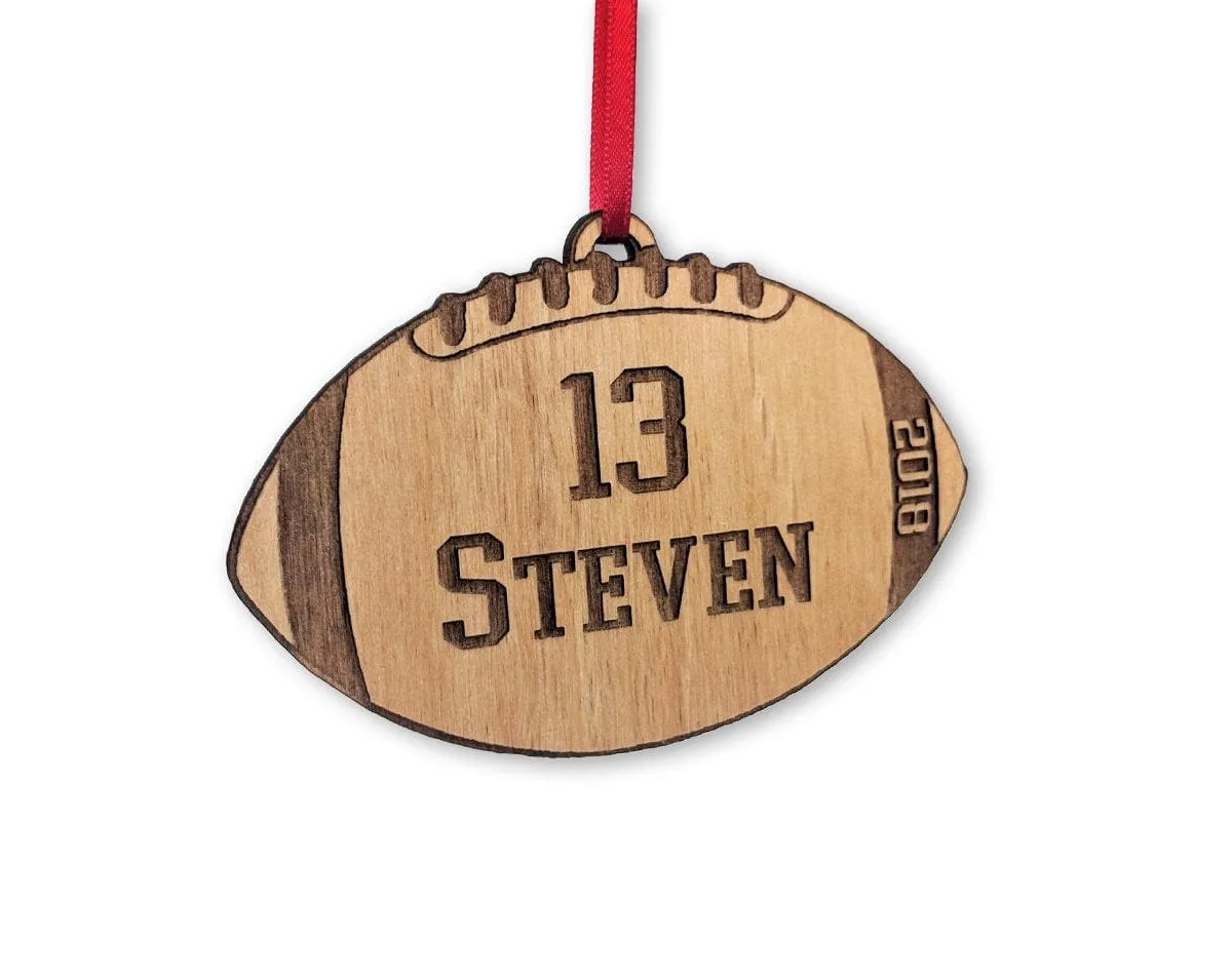 Custom Football Laser Engraved Wood Christmas Ornament Sport Mom Football Dad Coach Gift for Sports Player Team Gifts for Men Women Kids