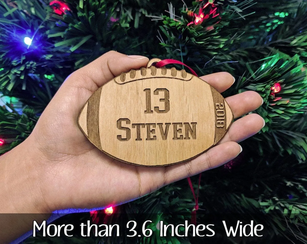 Custom Football Laser Engraved Wood Christmas Ornament Sport Mom Football Dad Coach Gift for Sports Player Team Gifts for Men Women Kids