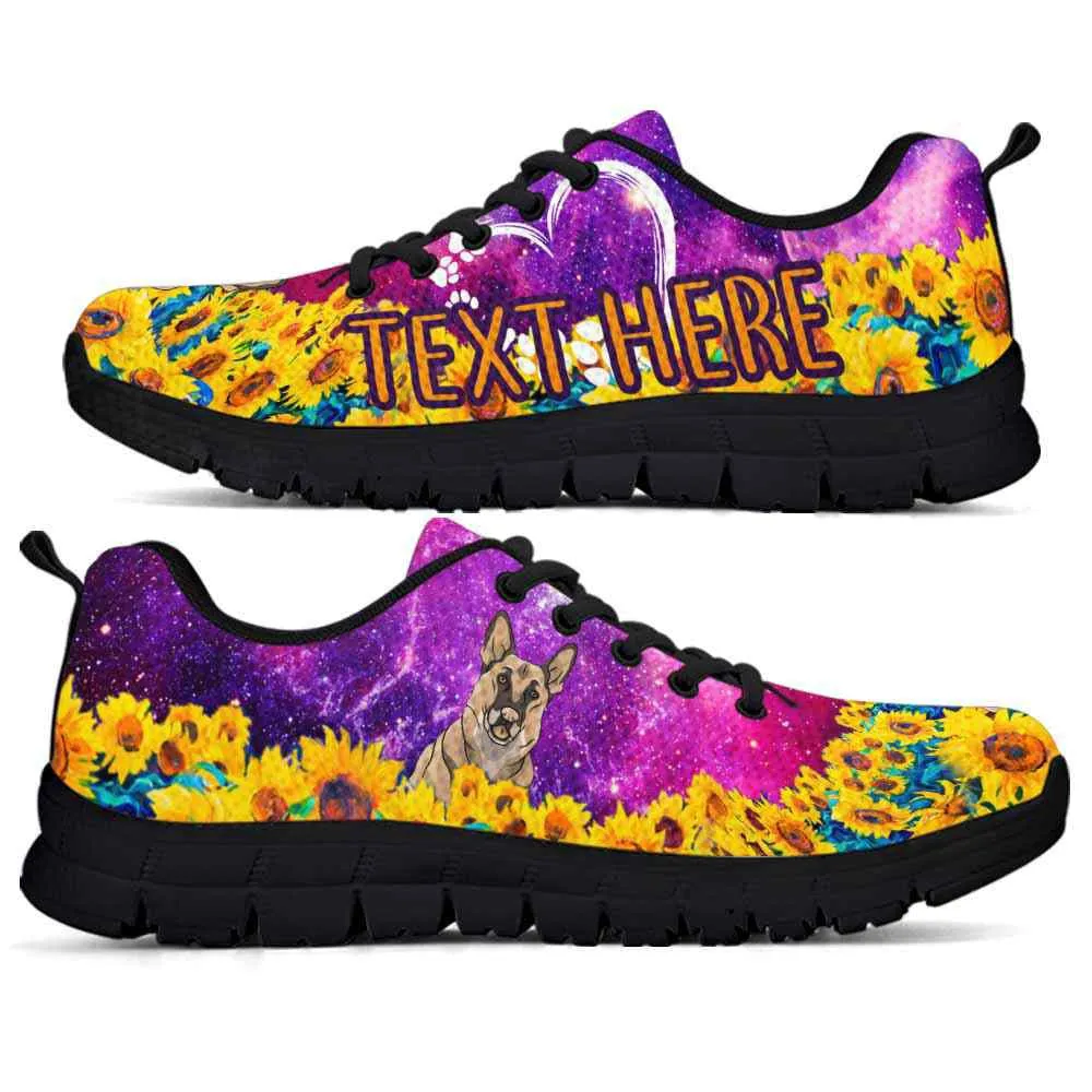 Custom Name German Shepherd Sneaker, German Shepherd Sunflower Galaxy Sneakers Running Shoes, Best Running Shoes