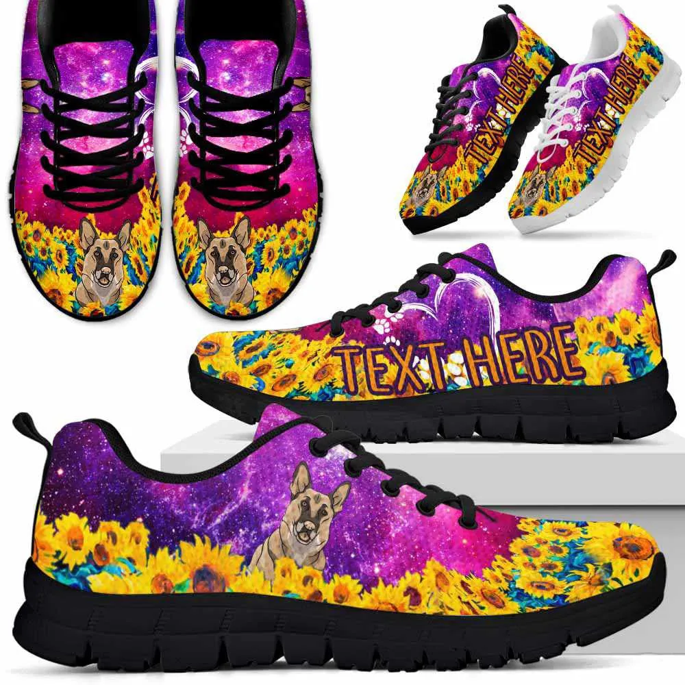 Custom Name German Shepherd Sneaker, German Shepherd Sunflower Galaxy Sneakers Running Shoes, Best Running Shoes