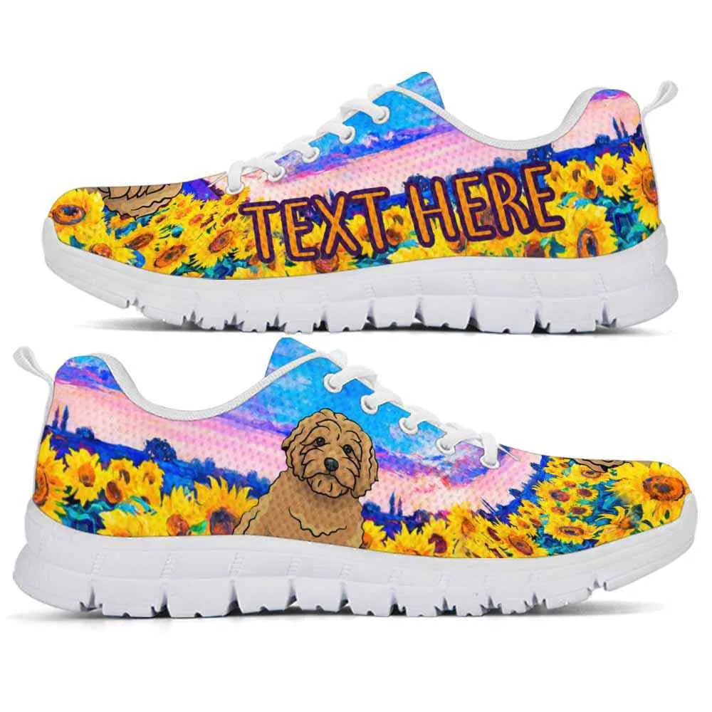 Custom Name Goldendoodle Sneaker, Goldendoodle Sunflower Sky Sneakers Running Shoes, Best Running Shoes