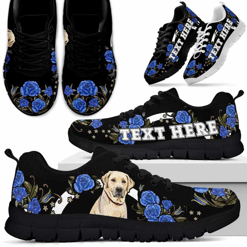 Custom Name Labrador Retriever Sneaker, Lab Dog Lovers Sneakers Gym Rose Blue Flower Running Shoes, Best Running Shoes