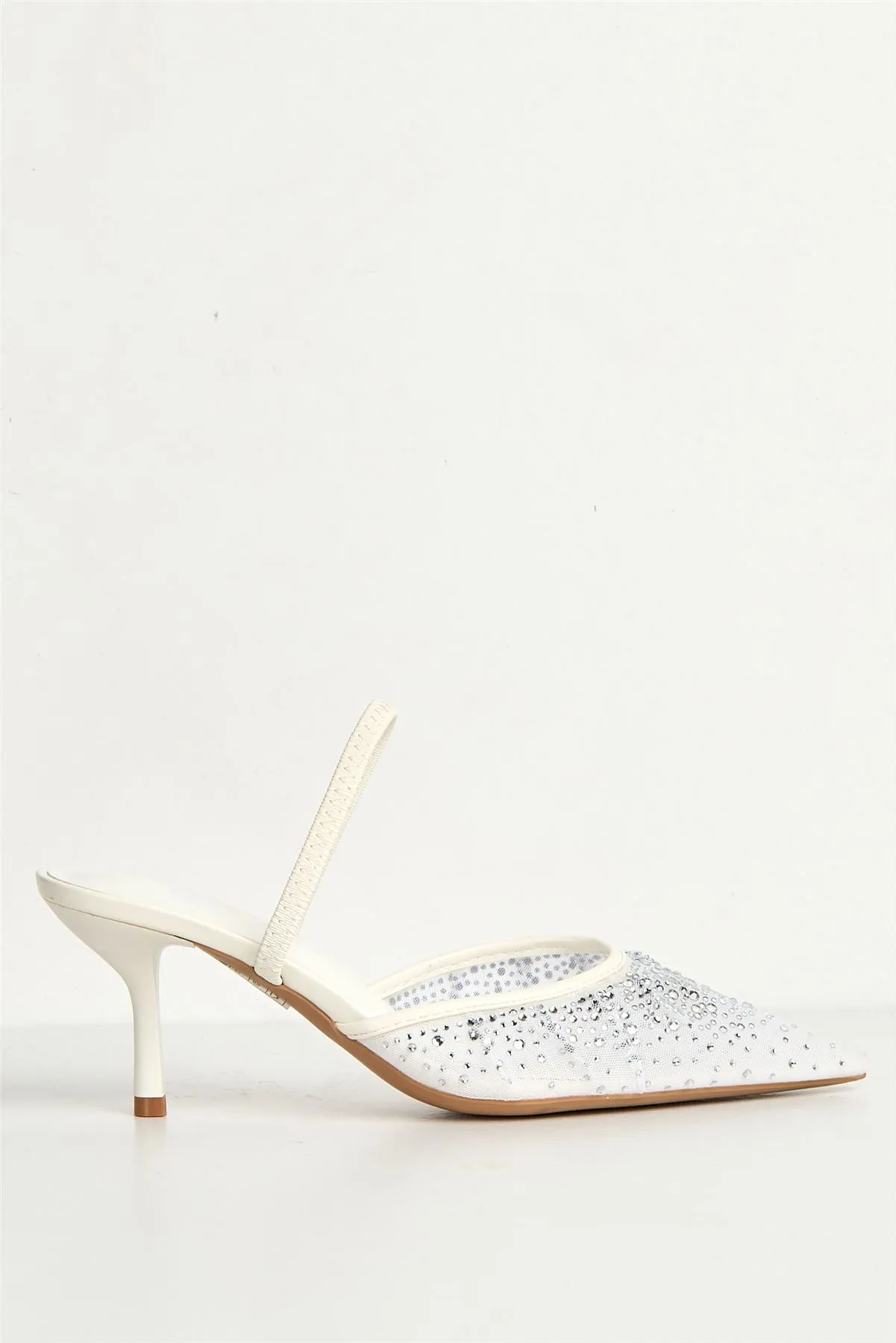 Cynthia Gemstone Embellished Mesh Slingback Court Shoes in White