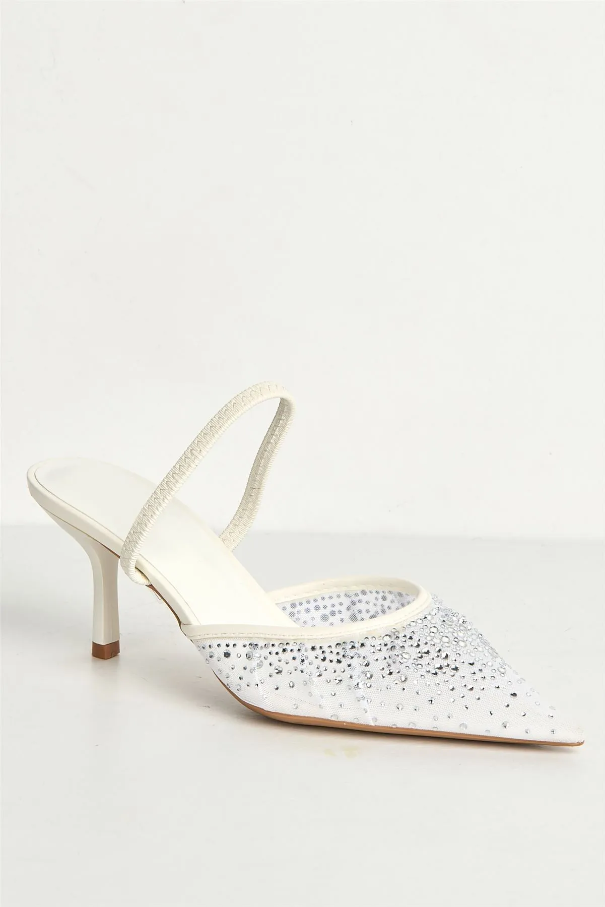 Cynthia Gemstone Embellished Mesh Slingback Court Shoes in White