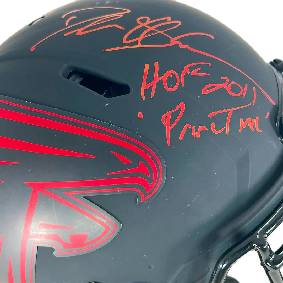 Deion Sanders Signed HOF 2011 Primetime Inscription Atlanta Falcons Authentic Eclipse Speed Full-Size Football Helmet (Beckett)