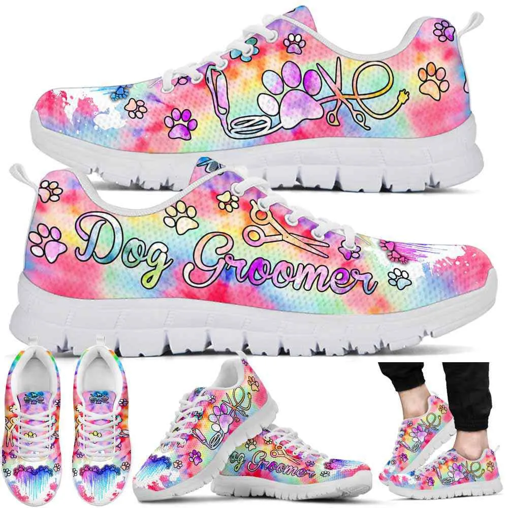 Dog Groomer Sneaker, Dog Groomer Dripping Heart Pastel Tie Dye Sneakers Shoes, Best Running Shoes, Unique Gifts For Dog Lovers