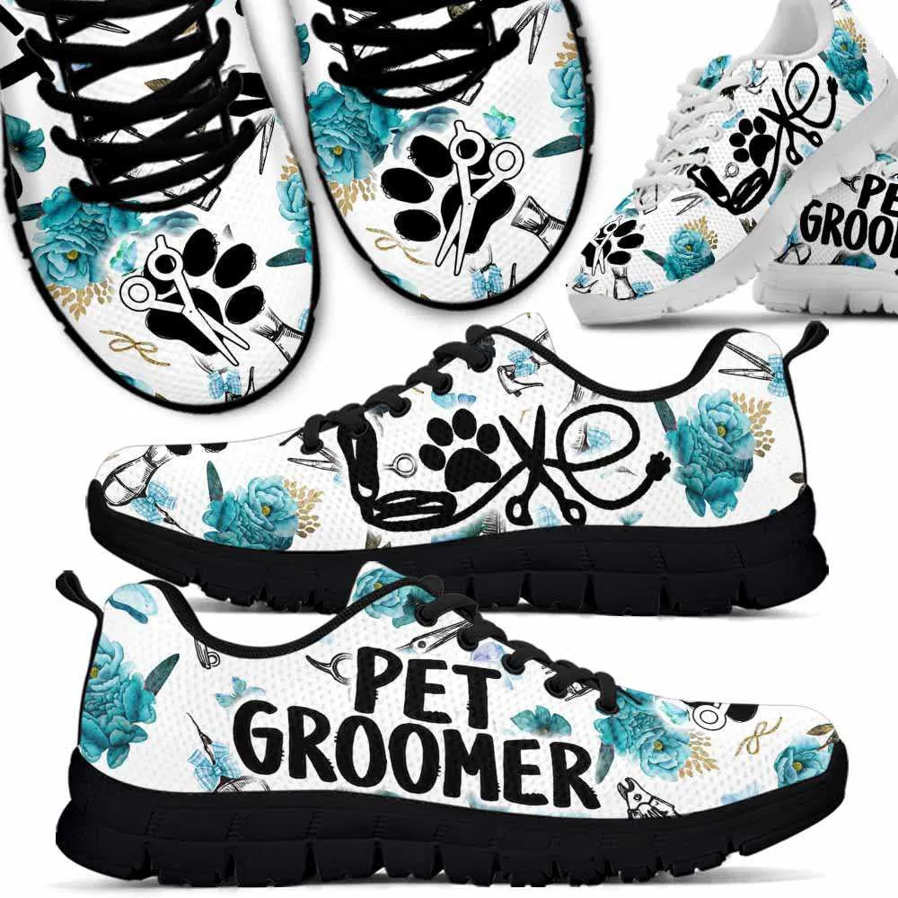 Dog Groomer Sneaker, Dog Groomer Teal Flowers Tools Sneakers Shoes, Best Running Shoes, Unique Gifts For Dog Lovers