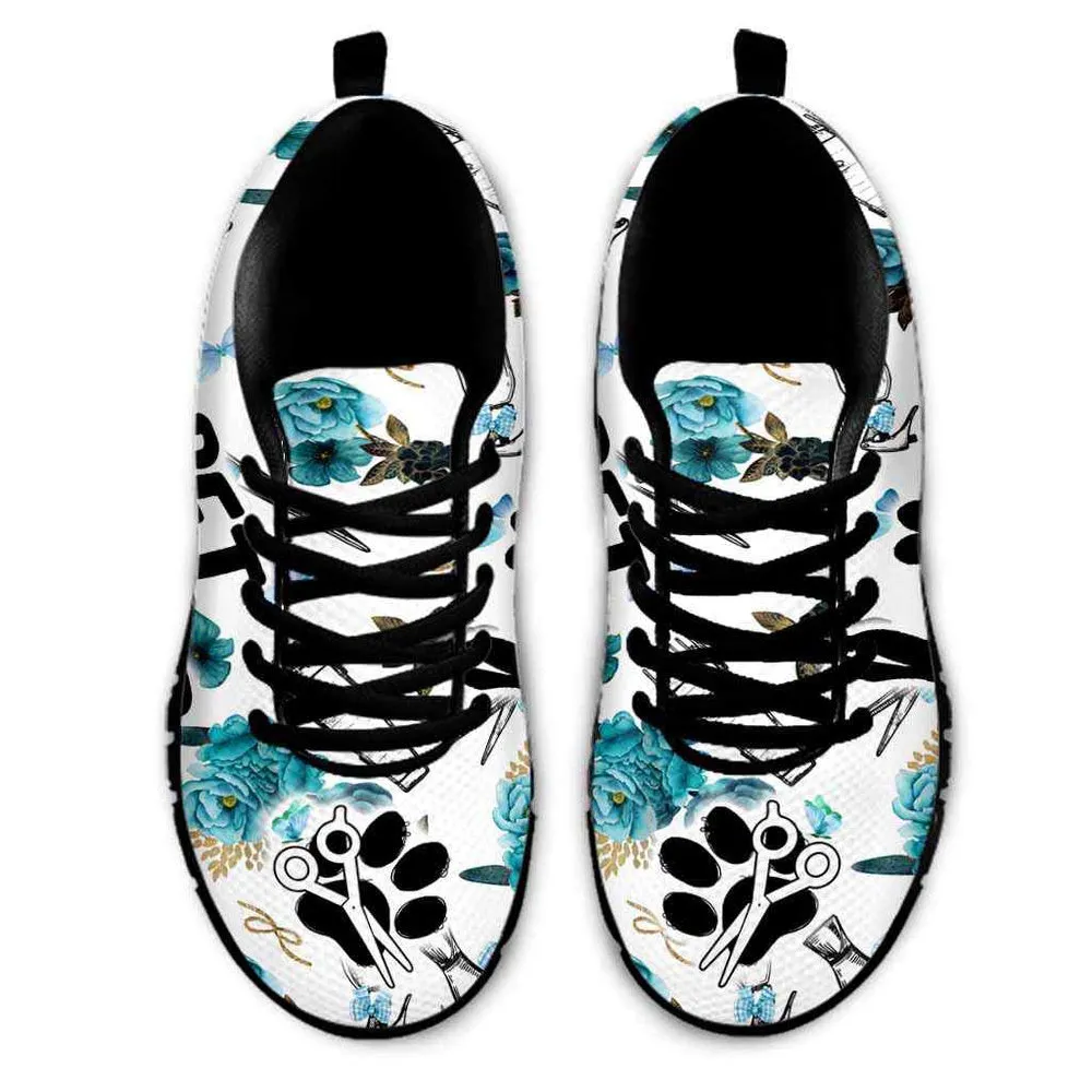 Dog Groomer Sneaker, Dog Groomer Teal Flowers Tools Sneakers Shoes, Best Running Shoes, Unique Gifts For Dog Lovers