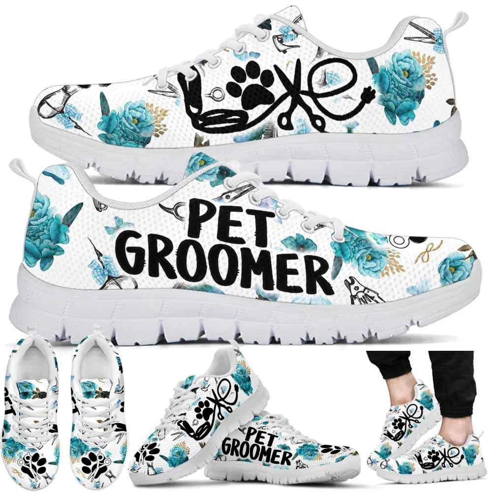 Dog Groomer Sneaker, Dog Groomer Teal Flowers Tools Sneakers Shoes, Best Running Shoes, Unique Gifts For Dog Lovers