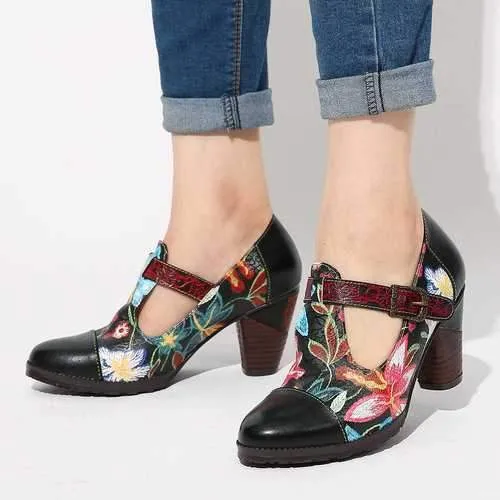 Folkways Flowers T-Strap Pumps