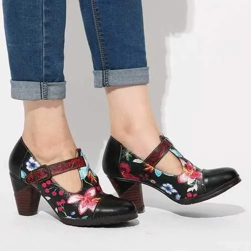 Folkways Flowers T-Strap Pumps