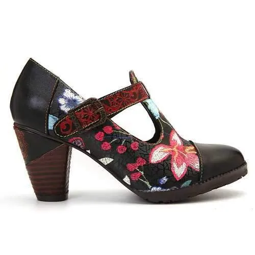 Folkways Flowers T-Strap Pumps