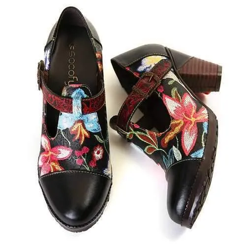 Folkways Flowers T-Strap Pumps