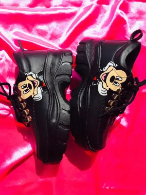 Funky N Trendy hand painted water resistant black heeled sneakers