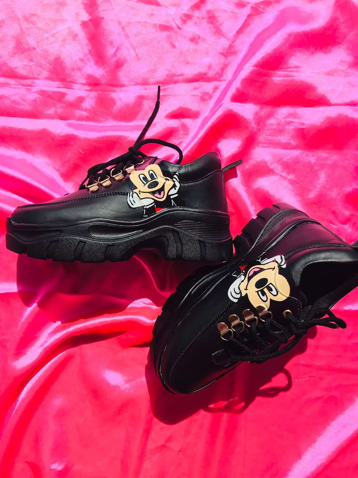 Funky N Trendy hand painted water resistant black heeled sneakers