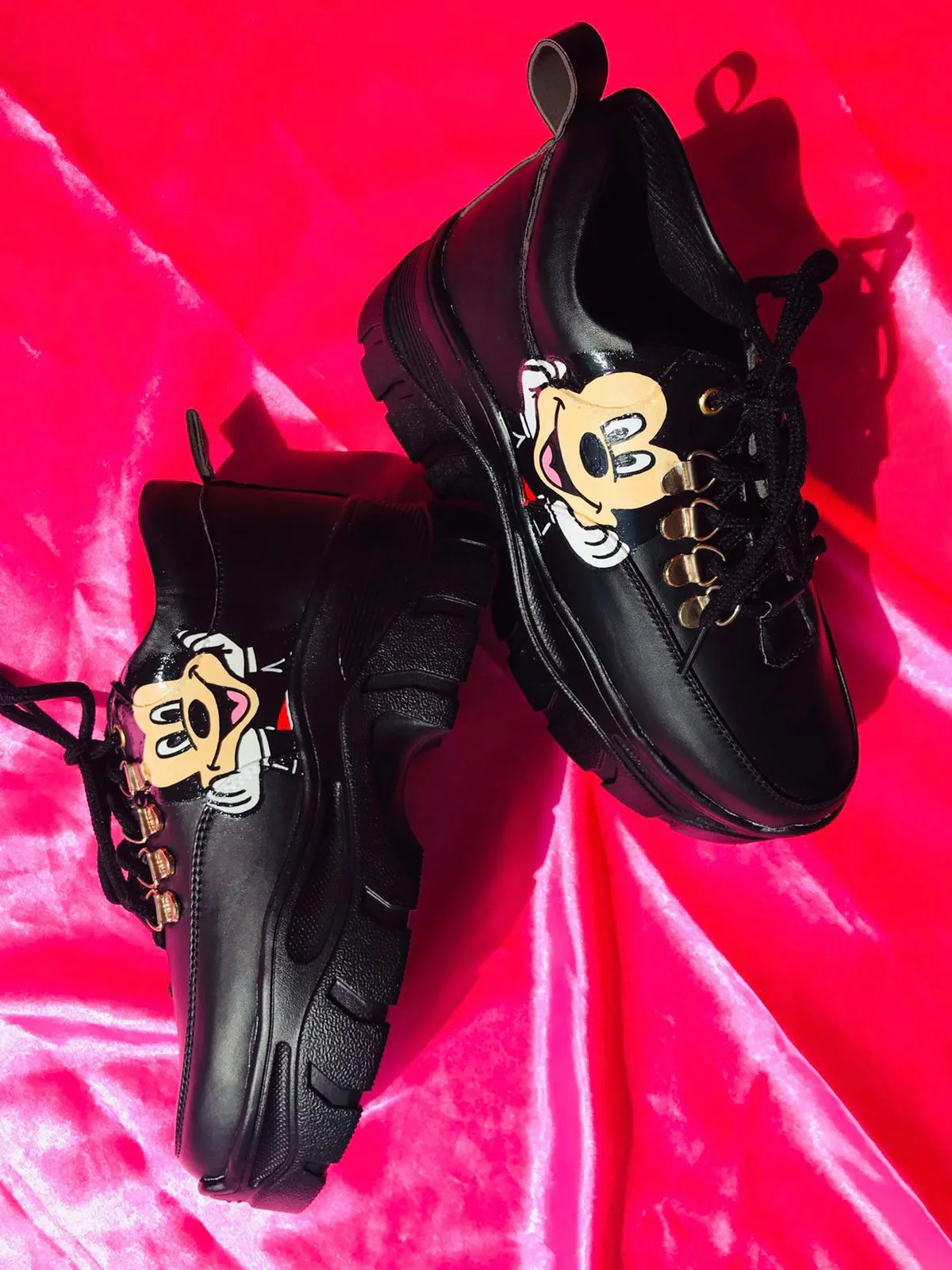 Funky N Trendy hand painted water resistant black heeled sneakers