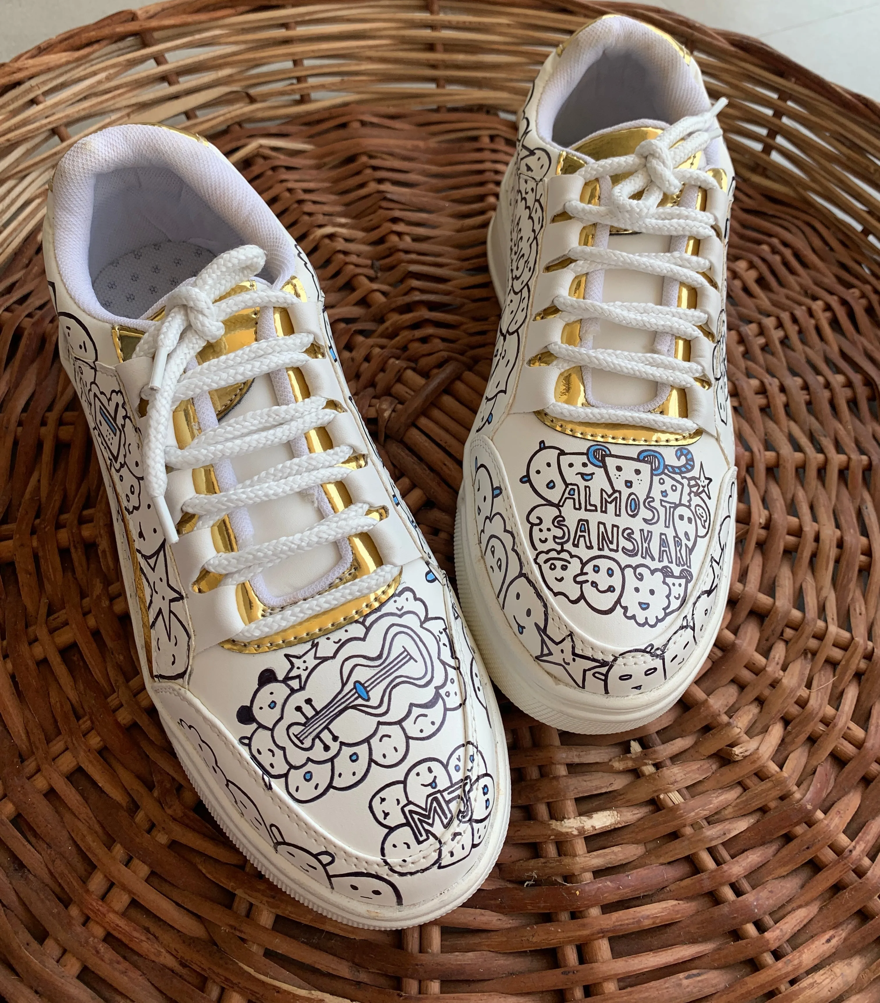 Funky N Trendy hand painted water resistant Doodle theme white sneakers / white shoes / doodle shoes