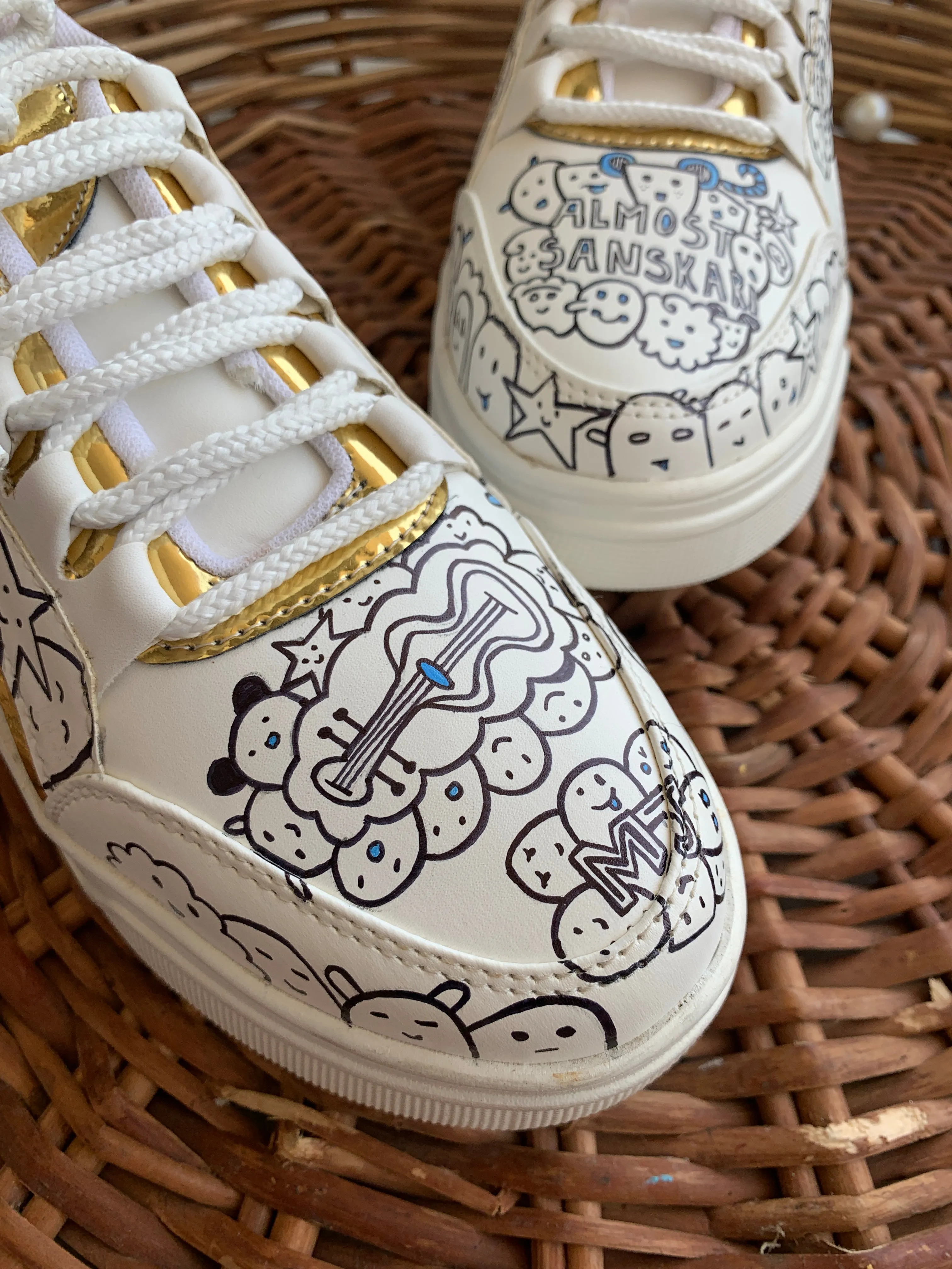 Funky N Trendy hand painted water resistant Doodle theme white sneakers / white shoes / doodle shoes