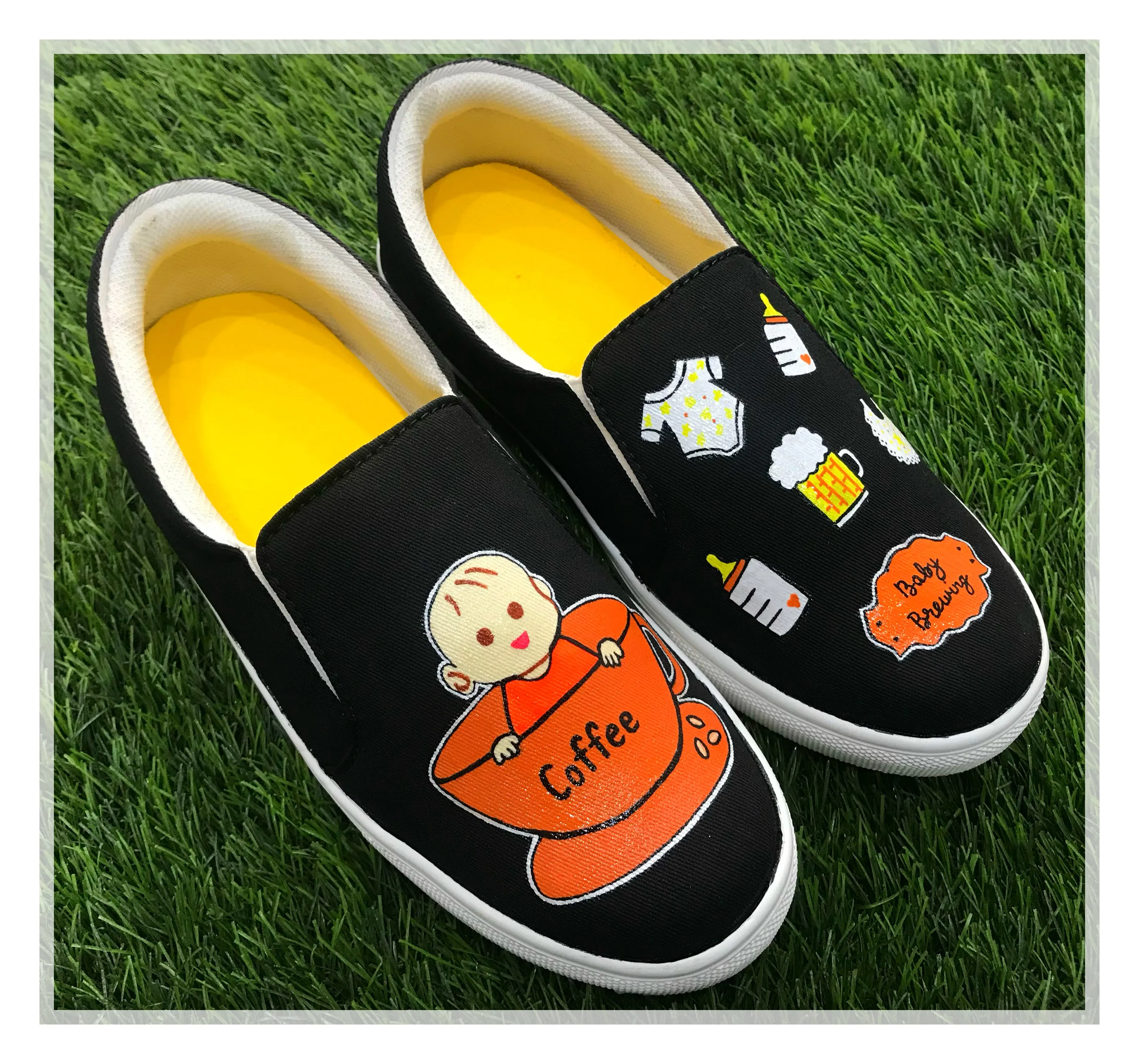 Funky N Trendy hand painted water resistant Mom to be theme black shoes/ mom to be shoes / pregnancy shoes / black shoes/ baby brewing shoes