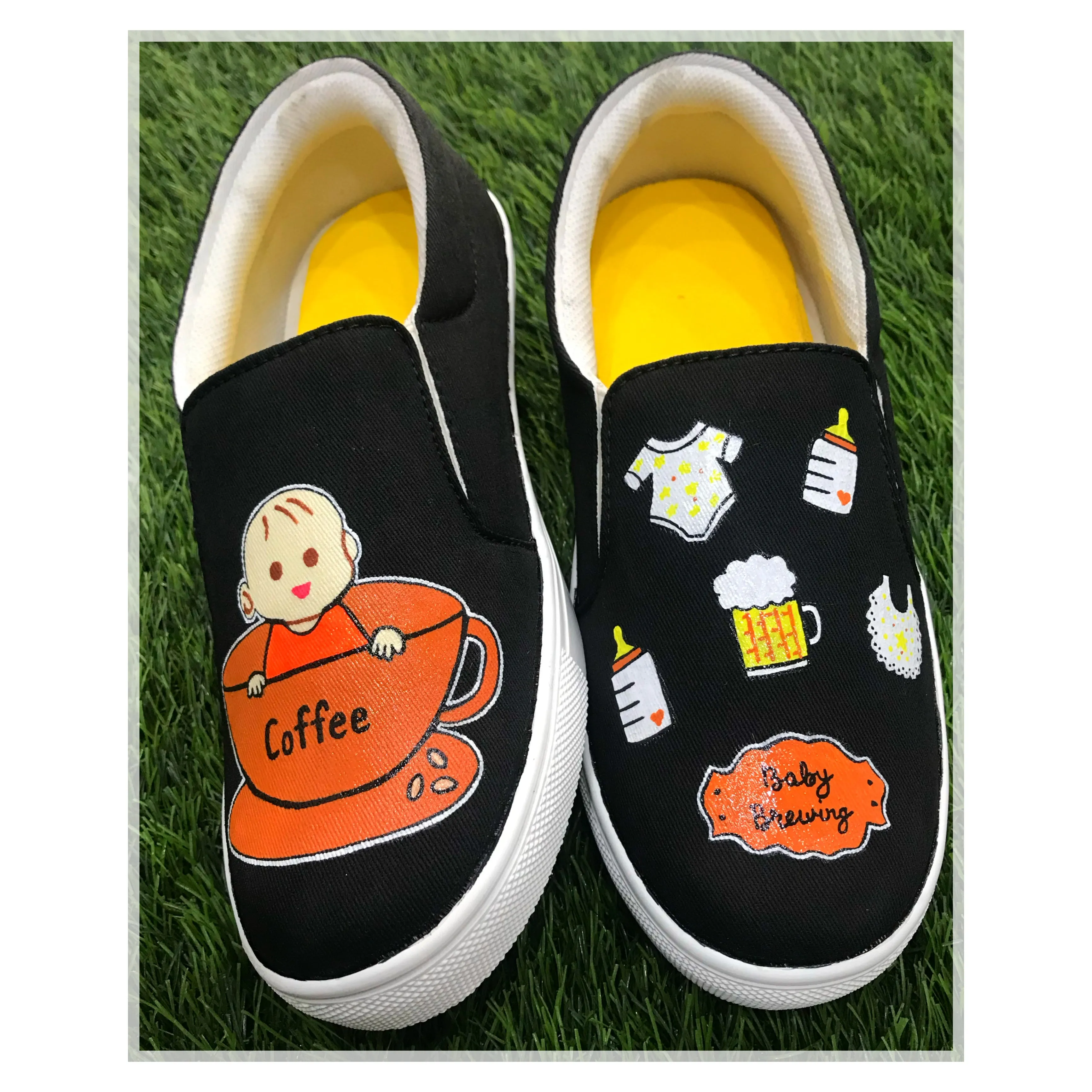 Funky N Trendy hand painted water resistant Mom to be theme black shoes/ mom to be shoes / pregnancy shoes / black shoes/ baby brewing shoes