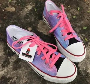 Funky N Trendy hand painted water resistant Pink Galaxy theme casual shoes