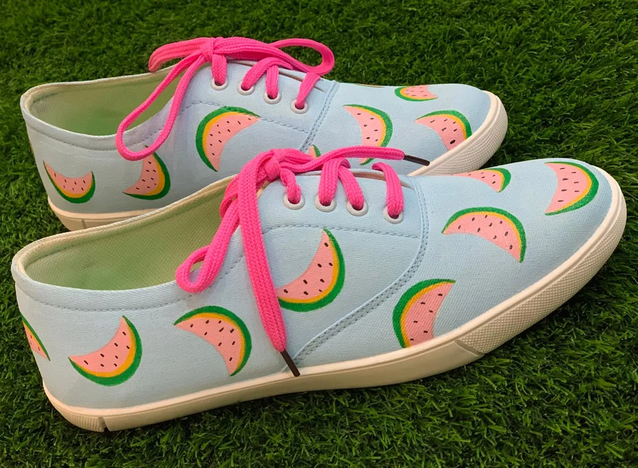 Funky N Trendy hand painted water resistant watermelon theme casual shoes