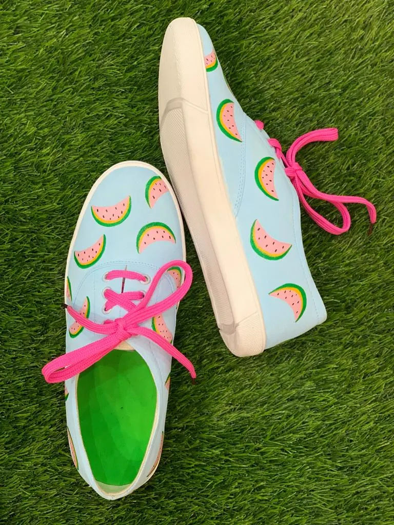 Funky N Trendy hand painted water resistant watermelon theme casual shoes