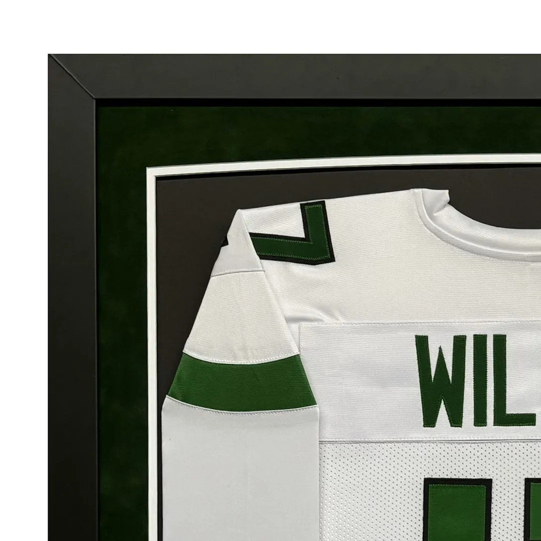 Garrett Wilson Signed New York White Custom Double-Suede Framed football Jersey (JSA)