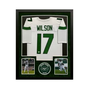 Garrett Wilson Signed New York White Custom Double-Suede Framed football Jersey (JSA)