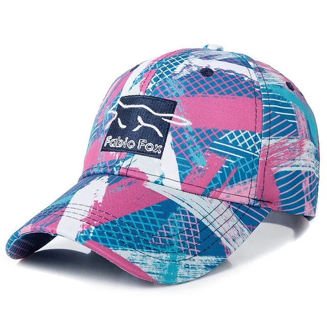 Geometric Tie Dye Cotton Fabio Fox Patch Baseball Adjustable Snapback Cap