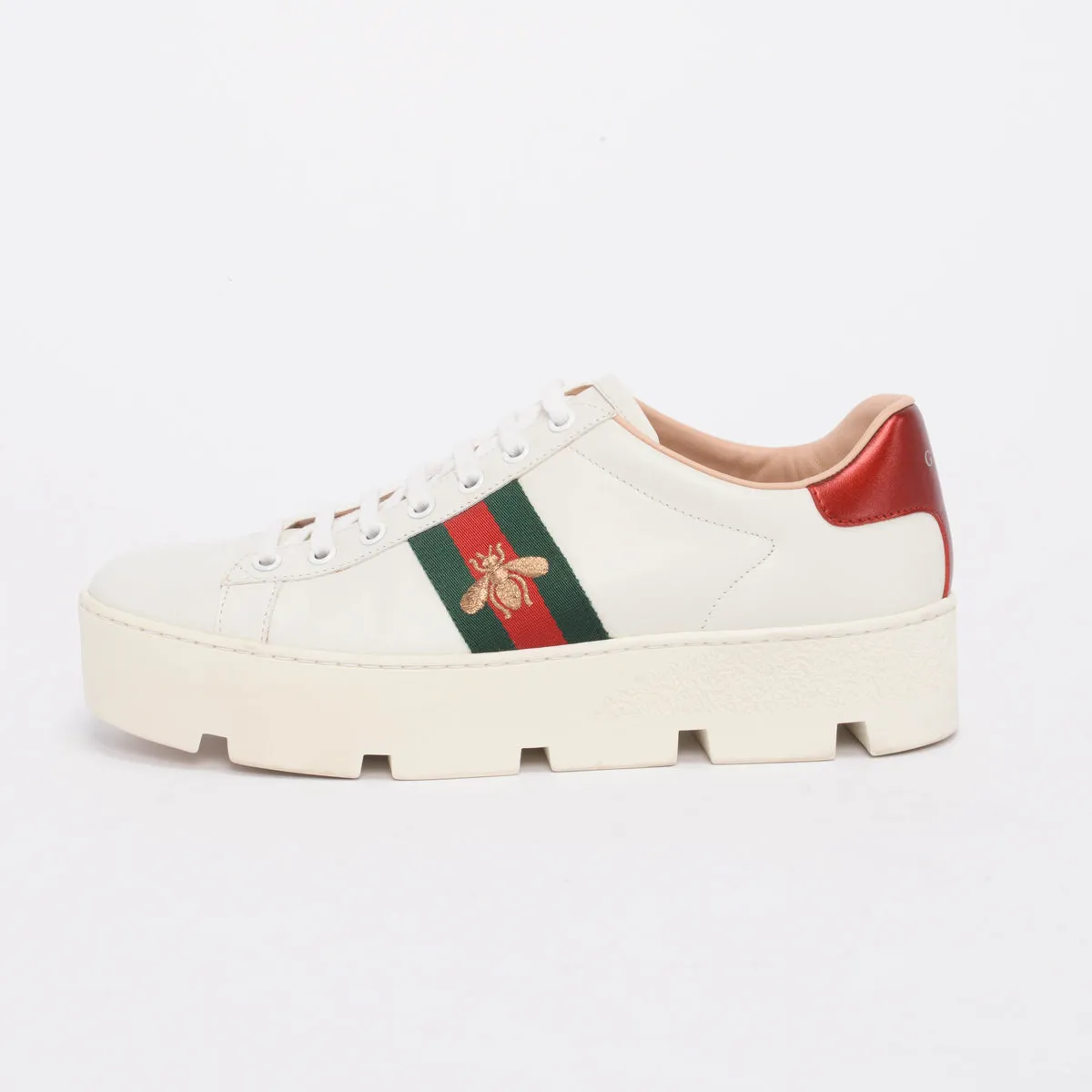 Gucci White Leather Ace Embroidered Platform Sneakers 39.5