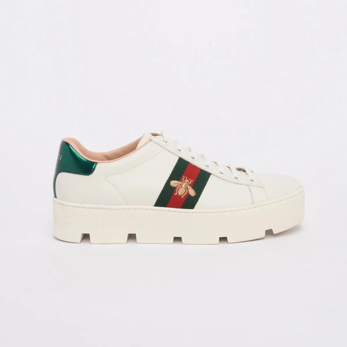 Gucci White Leather Ace Embroidered Platform Sneakers 39.5