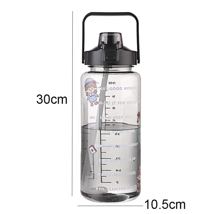 GYBL4503 2000ml Large-capacity Outdoor Sports Water Bottle with Straw, Spec: Black