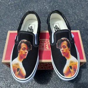 Harry Styles Custom Sneakers - Black Slip On Vans