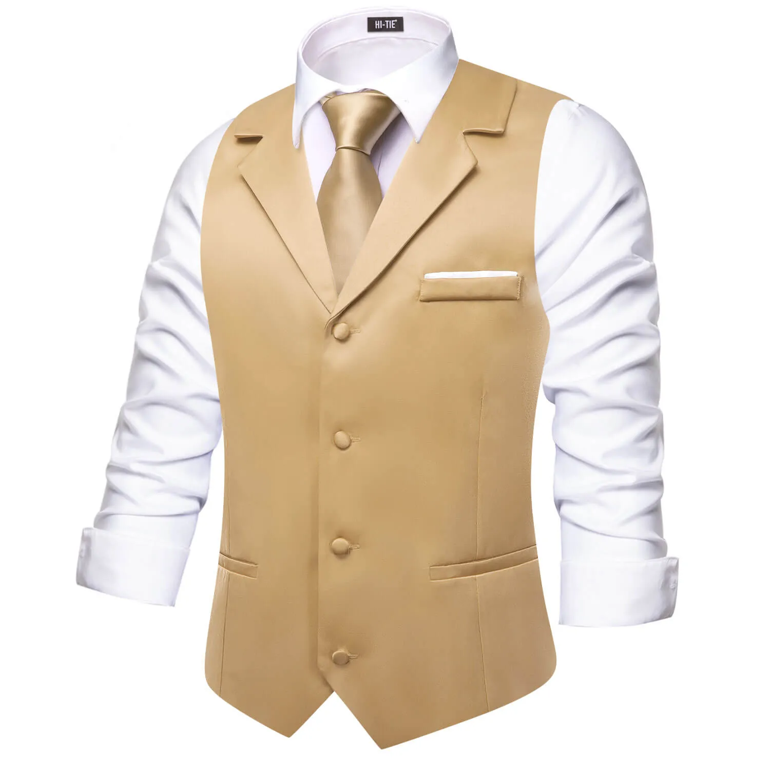 Hi-Tie Champagne Waistcoat Solid Notch lapels Men's Vest