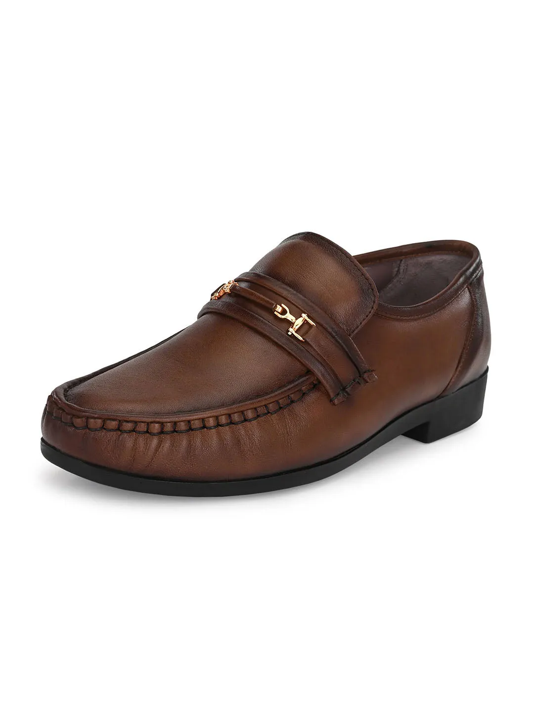 HITZ836 Men's Brown Leather Formal  Slip-On Shoes