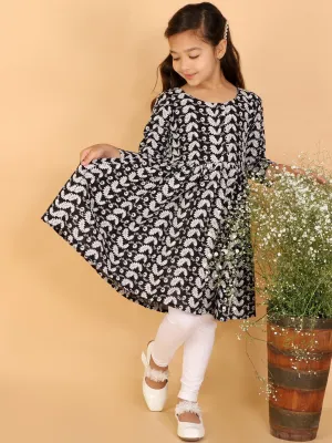 Jashvi Girls Black Pure Cotton Chikankari Kurta With Leggings