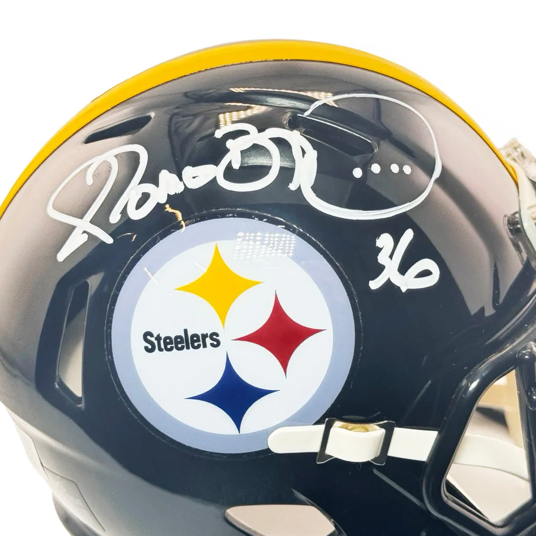 Jerome Bettis Signed White Ink Pittsburgh Steelers Speed Mini Football Helmet (Beckett)