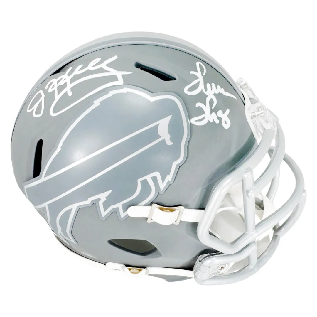 Jim Kelly and Thurman Thomas Signed Buffalo Bills Slate Alternate Speed Mini Football Helmet (Beckett)