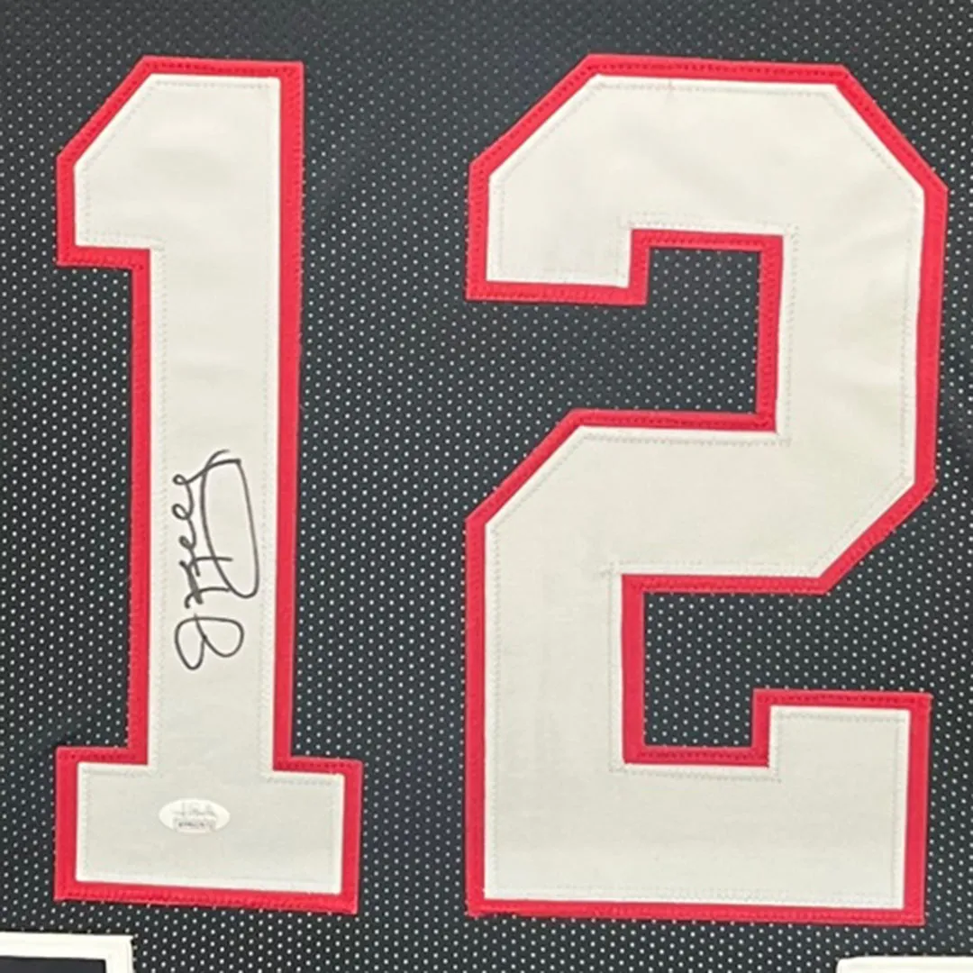 Jim Kelly Signed Houston Black Custom Double-Suede Framed football Jersey (JSA)