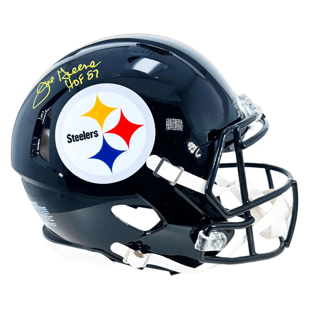 Joe Greene Signed HOF 87 Inscription Pittsburgh Steelers Speed Full-Size Replica Football Helmet (Beckett)