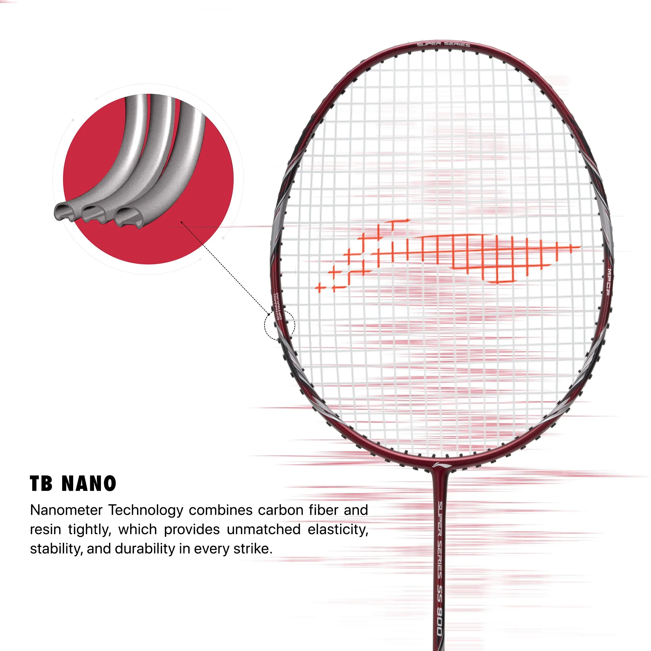 Li-Ning Super Series 900 Strung Badminton Racket (84 grams, Red/Grey, free full cover) Strung Badminton Racquet (Red / Grey)