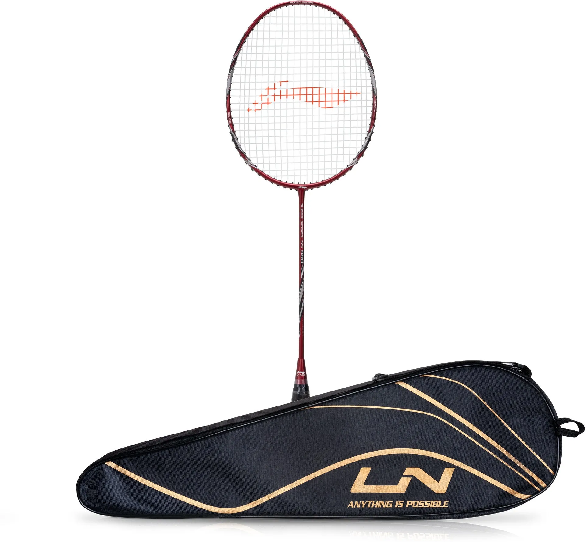 Li-Ning Super Series 900 Strung Badminton Racket (84 grams, Red/Grey, free full cover) Strung Badminton Racquet (Red / Grey)