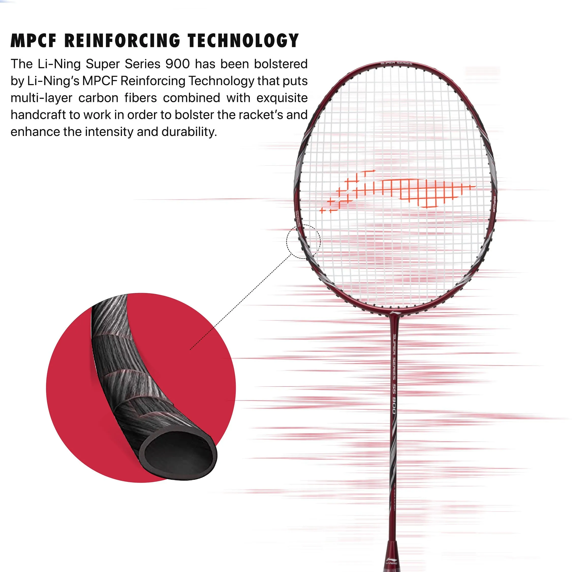 Li-Ning Super Series 900 Strung Badminton Racket (84 grams, Red/Grey, free full cover) Strung Badminton Racquet (Red / Grey)