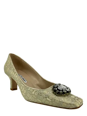 Manolo Blahnik Embellished Jacquard Pumps Size 8