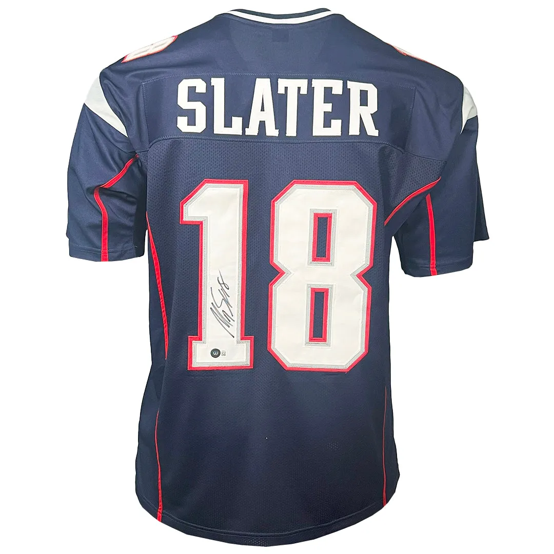 Matthew Slater Signed New England Blue Football Jersey (Beckett)