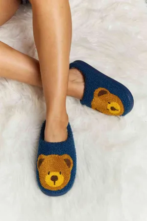 Melody Teddy Bear Print Plush Slide Slippers - 6 Colors