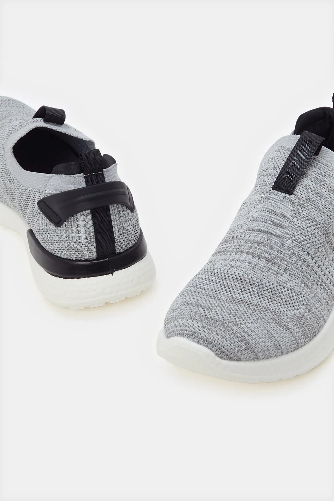 Men Grey Knitted Easy Slip-On Sneakers