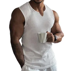 Men's Stripes Fitness Sports Slim-Fit V-Neck Vest 77785035YY