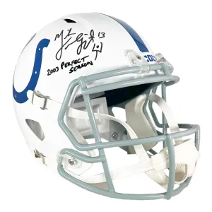 Mike Vanderjagt Signed 2003 Perfect Season Inscription Indianapolis Colts Speed Full-Size Replica Football Helmet (JSA)